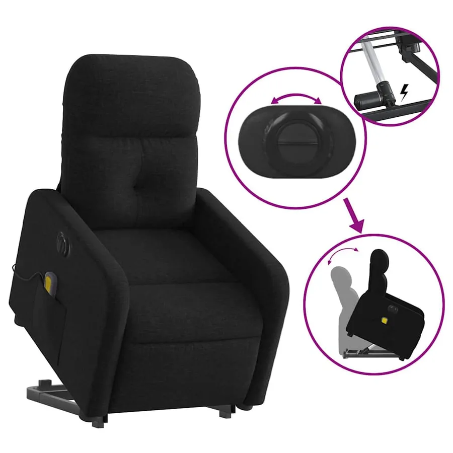 Fauteuil inclinable de massage électrique Noir Tissu - 11