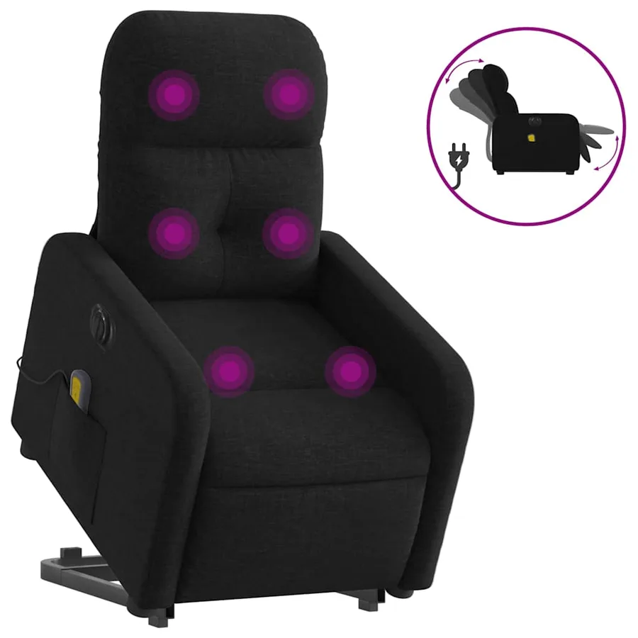 Fauteuil inclinable de massage électrique Noir Tissu - 2
