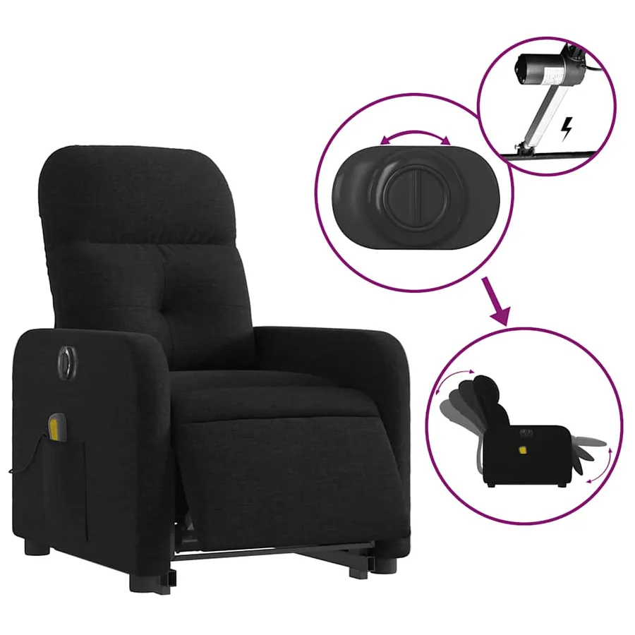 Fauteuil inclinable de massage électrique Noir Tissu - 6