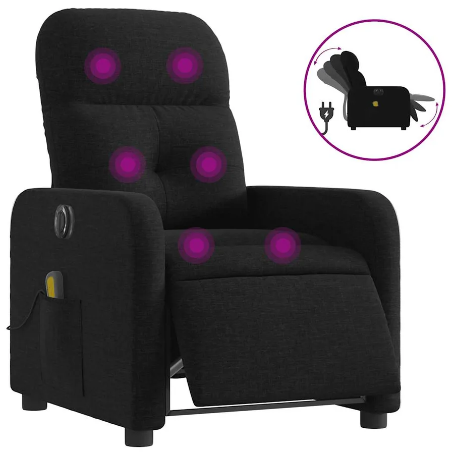 Fauteuil de massage inclinable électrique Noir Tissu - 2