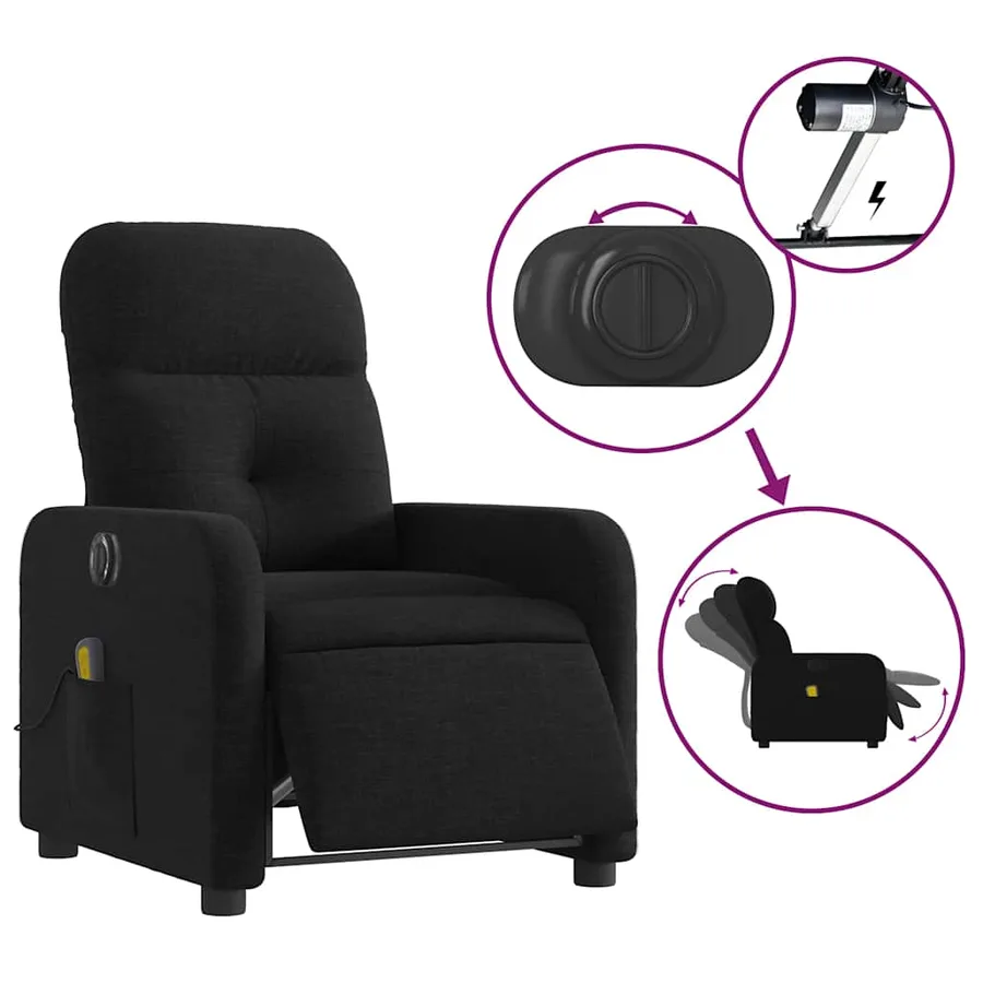 Fauteuil de massage inclinable électrique Noir Tissu - 6