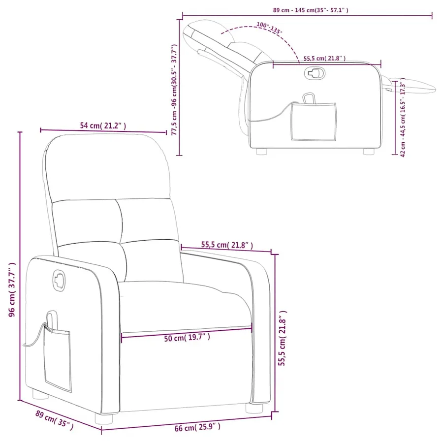 Fauteuil inclinable de massage noir tissu - 12