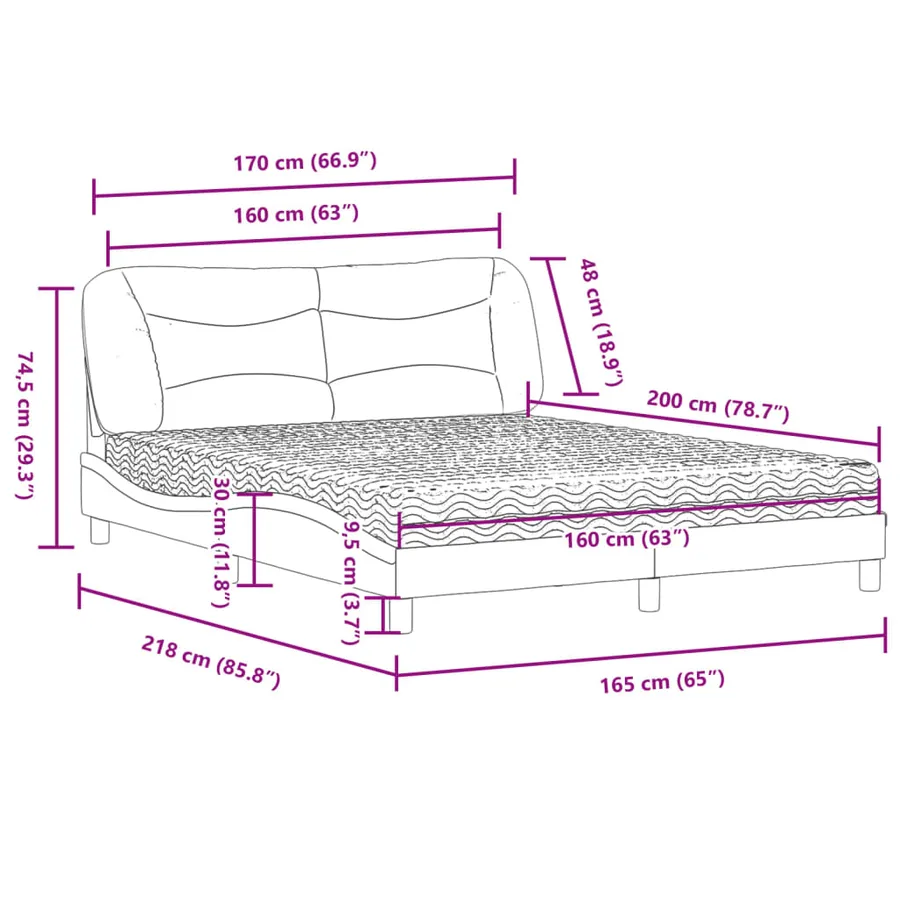 Lit avec matelas Hvar marron 160x200 cm similicuir - 11