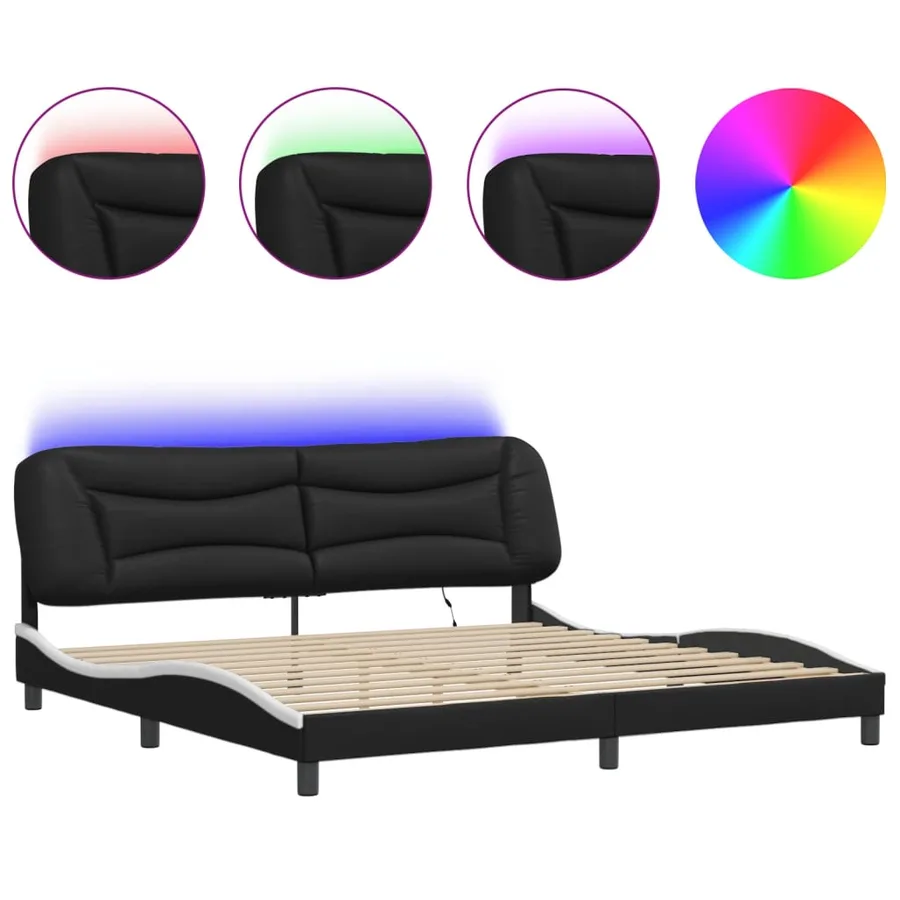 Cadre de lit avec LED sans matelas Hvar noir et blanc 200x200 cm - 2