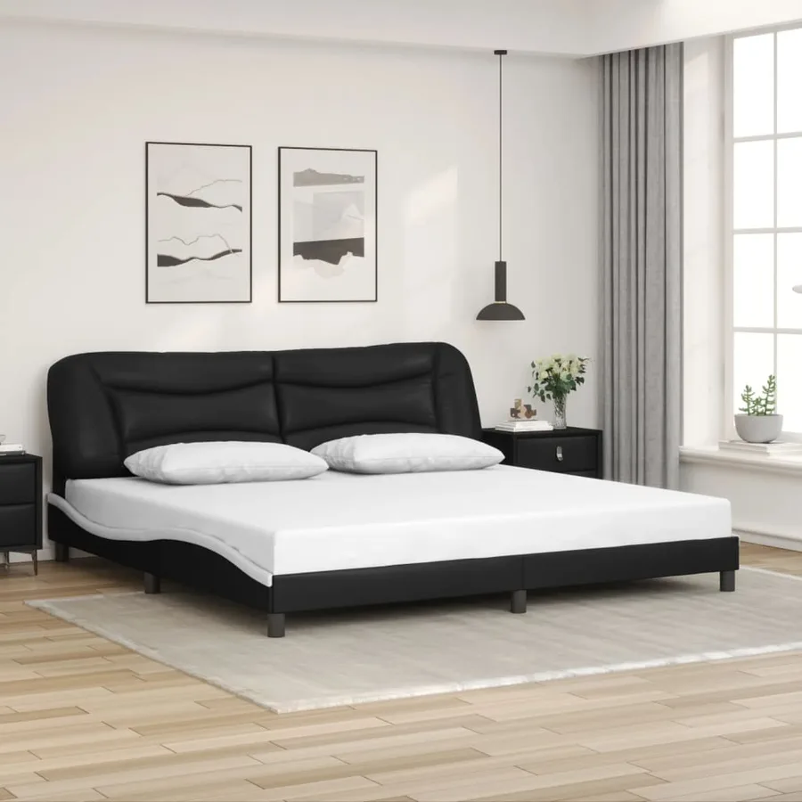 Cadre de lit avec LED sans matelas Hvar noir et blanc 200x200 cm - 4