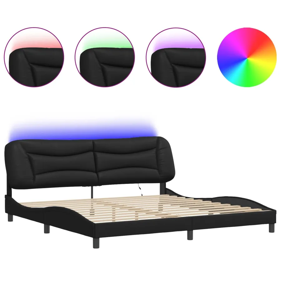 Cadre de lit avec LED sans matelas Hvar noir 200x200 cm - 2