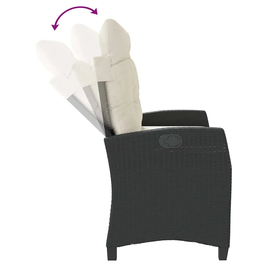 Banc inclinable de jardin avec coussins noir résine tressée - 6