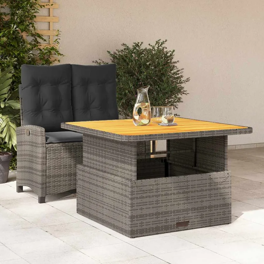 Ensemble à manger de jardin et coussins 2 pcs gris rotin