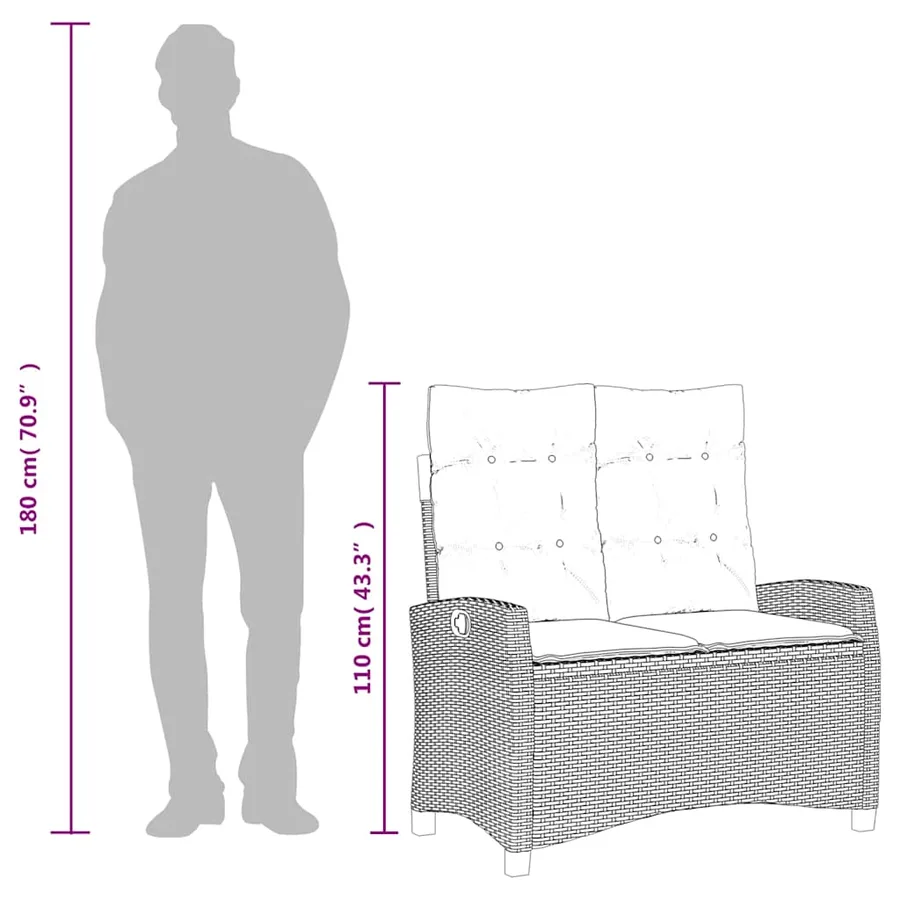 Ensemble à manger de jardin et coussins 2 pcs gris rotin - 11