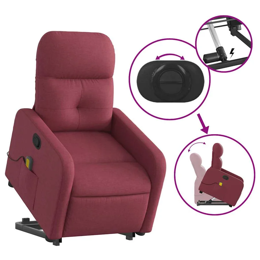 Fauteuil inclinable de massage Rouge bordeaux Tissu - 6
