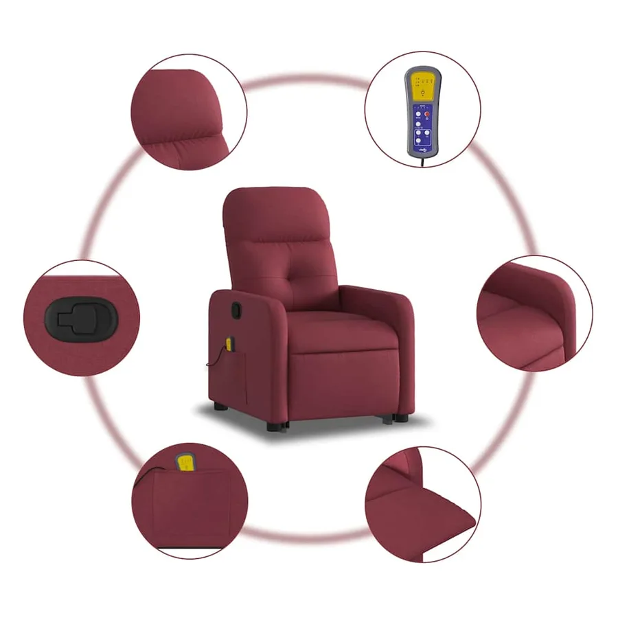 Fauteuil inclinable de massage Rouge bordeaux Tissu - 8