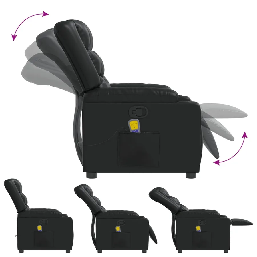 Fauteuil de massage inclinable Noir Similicuir - 5