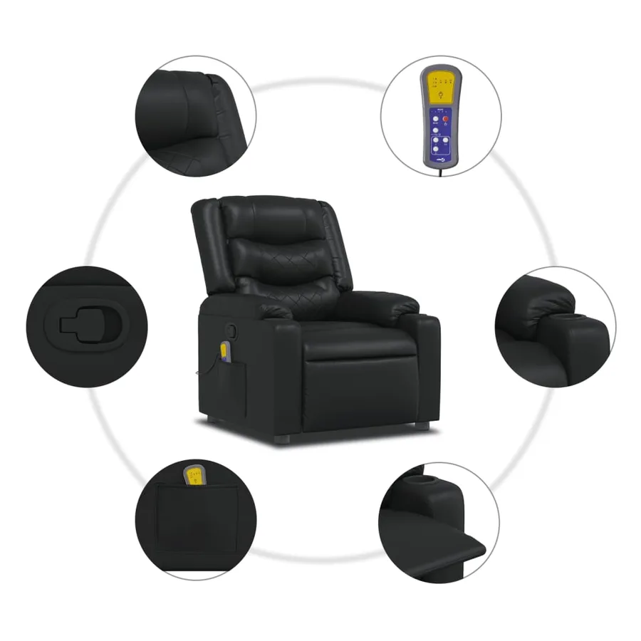 Fauteuil de massage inclinable Noir Similicuir - 6