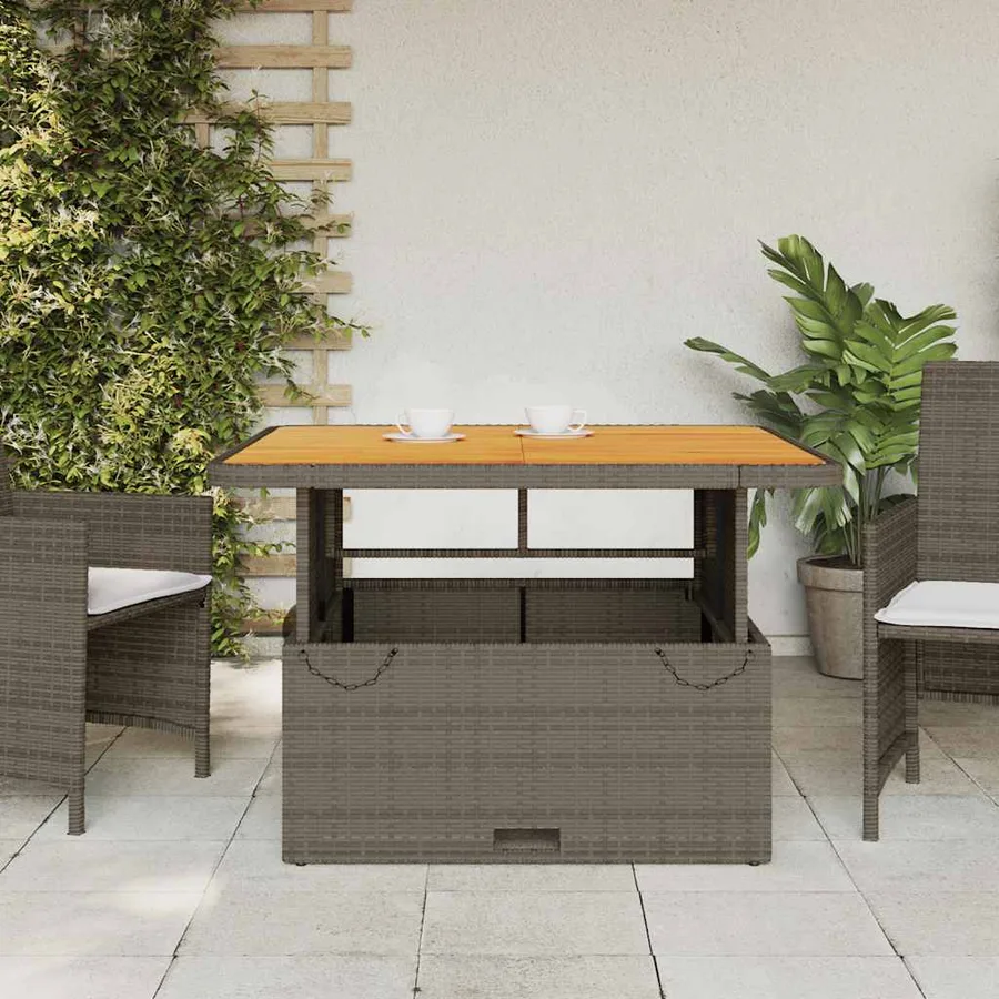 Table de jardin gris 110x110x71 cm Résine tressée bois d'acacia - 3