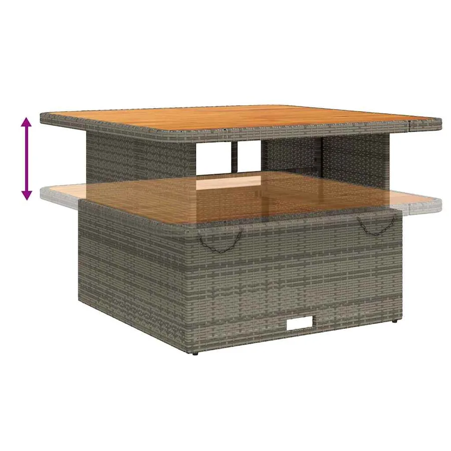 Table de jardin gris 110x110x71 cm Résine tressée bois d'acacia - 4