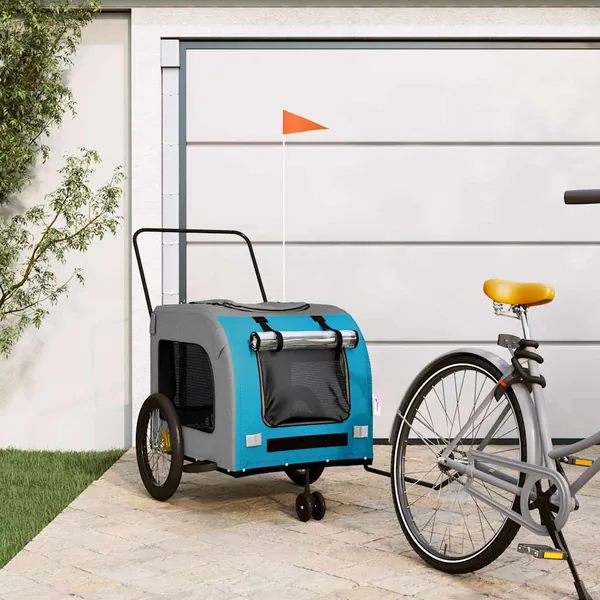 Remorque de vélo pour animaux de compagnie bleu et gris