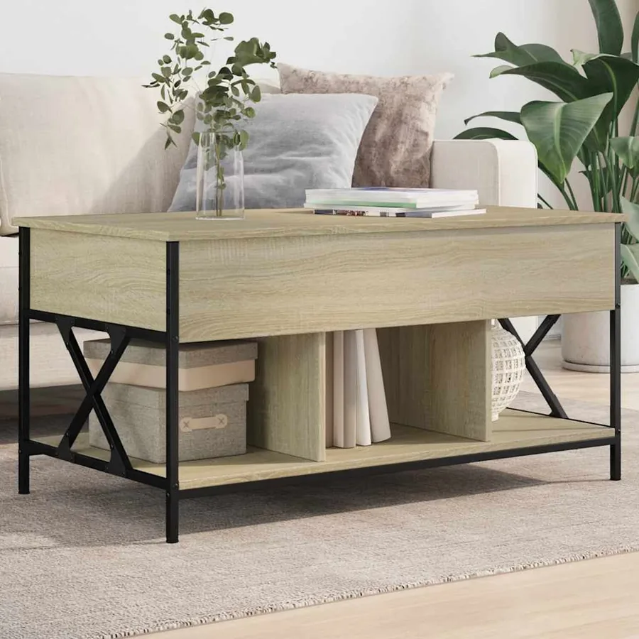 Table basse chêne sonoma 100x55x50cm bois d'ingénierie et métal