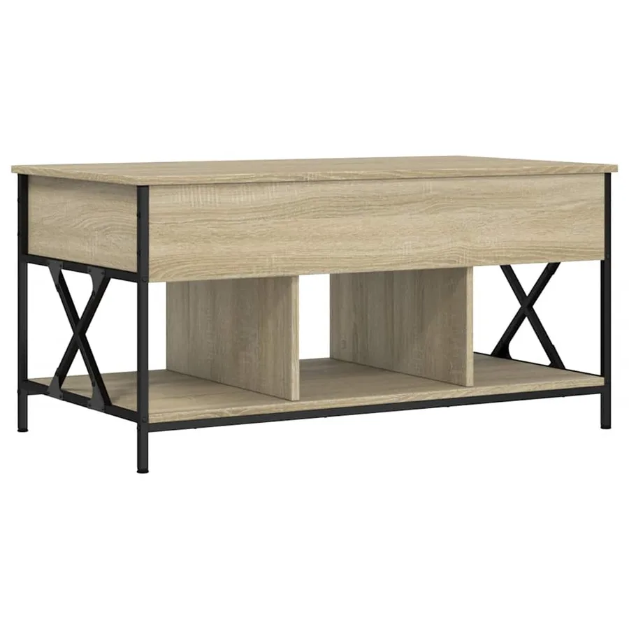 Table basse chêne sonoma 100x55x50cm bois d'ingénierie et métal - 2
