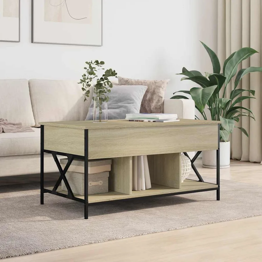 Table basse chêne sonoma 100x55x50cm bois d'ingénierie et métal - 3