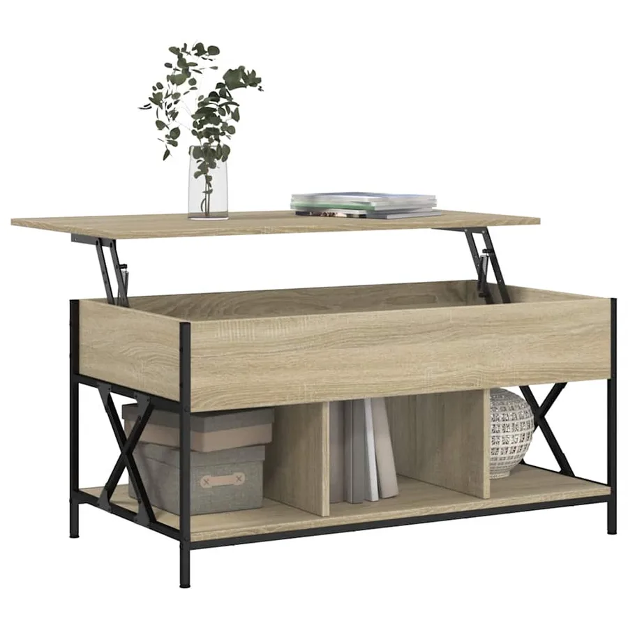 Table basse chêne sonoma 100x55x50cm bois d'ingénierie et métal - 4