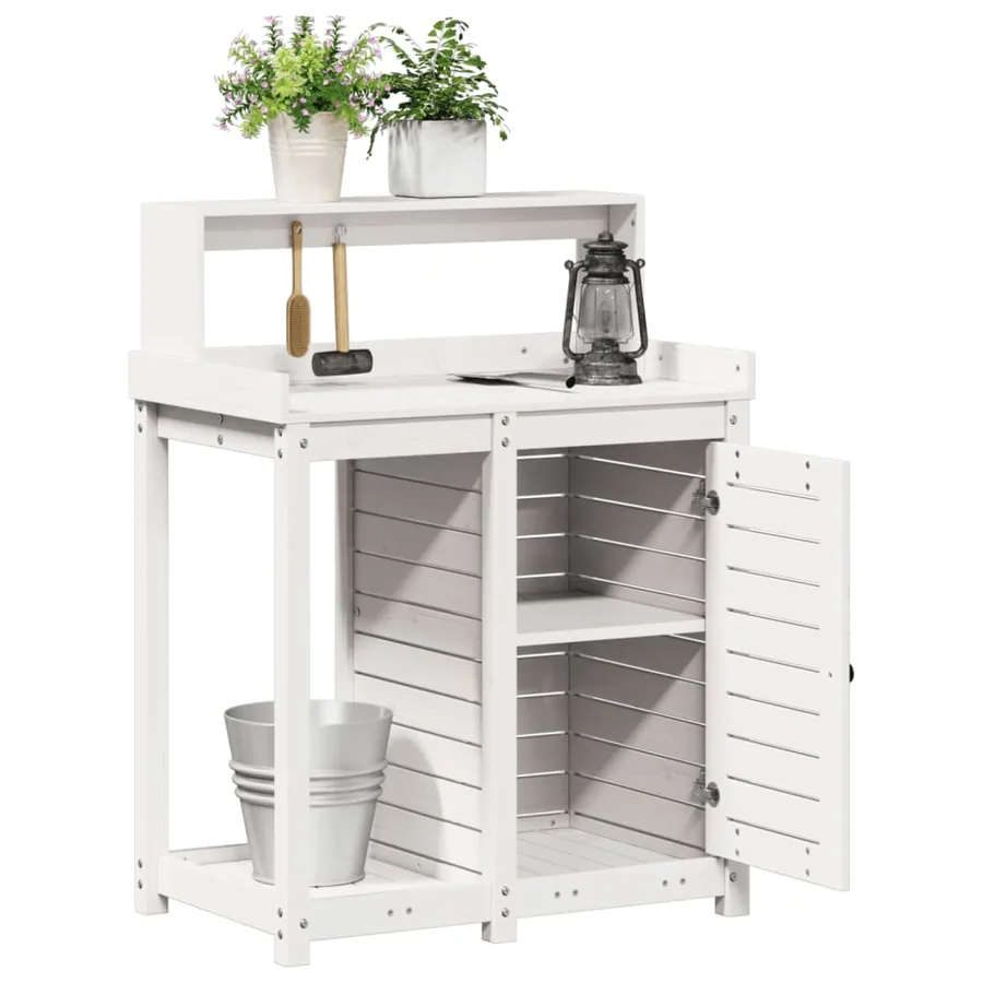 Table de rempotage avec étagères blanc bois massif de pin - 4