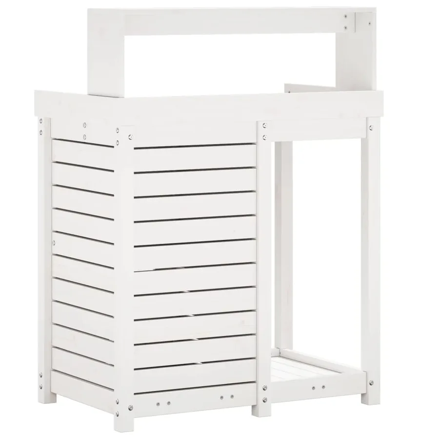 Table de rempotage avec étagères blanc bois massif de pin - 7