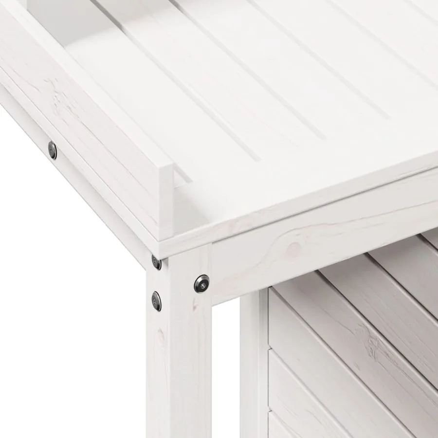 Table de rempotage avec étagères blanc bois massif de pin - 8