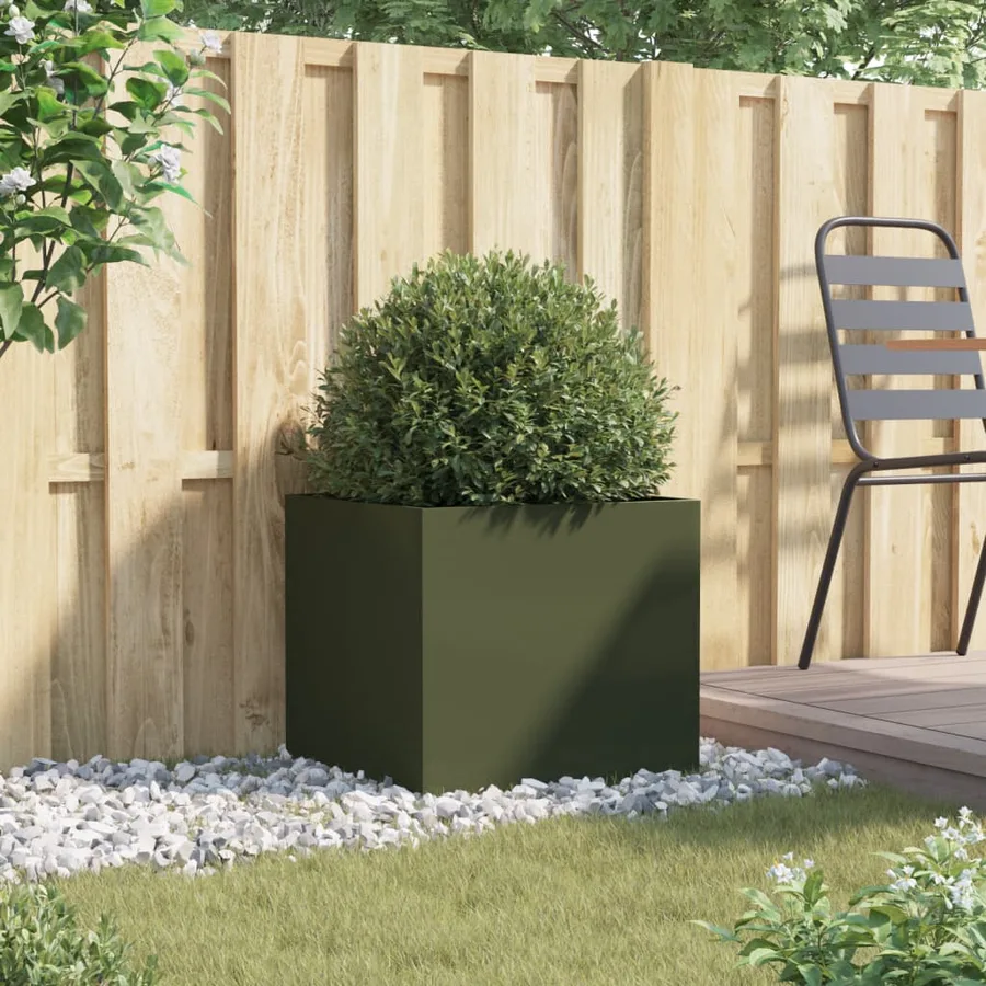 Jardinière vert olive 49x47x46 cm acier - 3