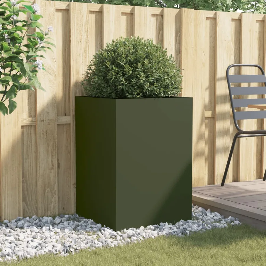 Jardinière vert olive 52x48x75 cm acier - 3