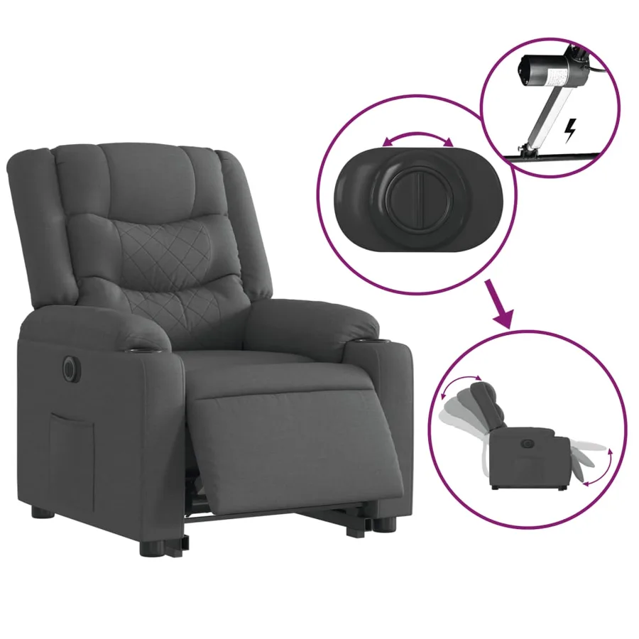 Fauteuil inclinable électrique gris foncé tissu - 6