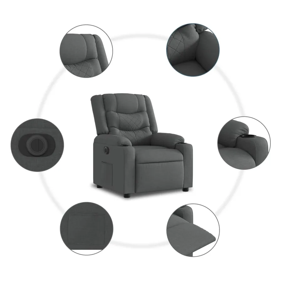 Fauteuil inclinable électrique gris foncé tissu - 8