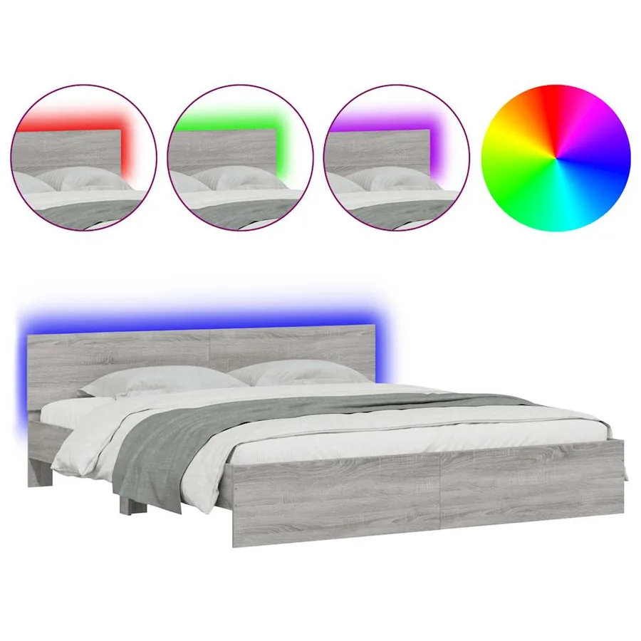 Cadre de lit avec LED sans matelas sonoma gris 200x200 cm - 2