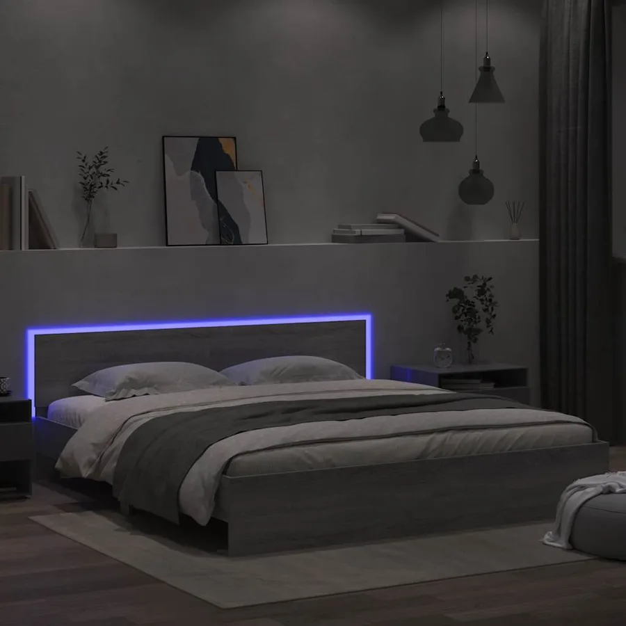Cadre de lit avec LED sans matelas sonoma gris 200x200 cm - 4