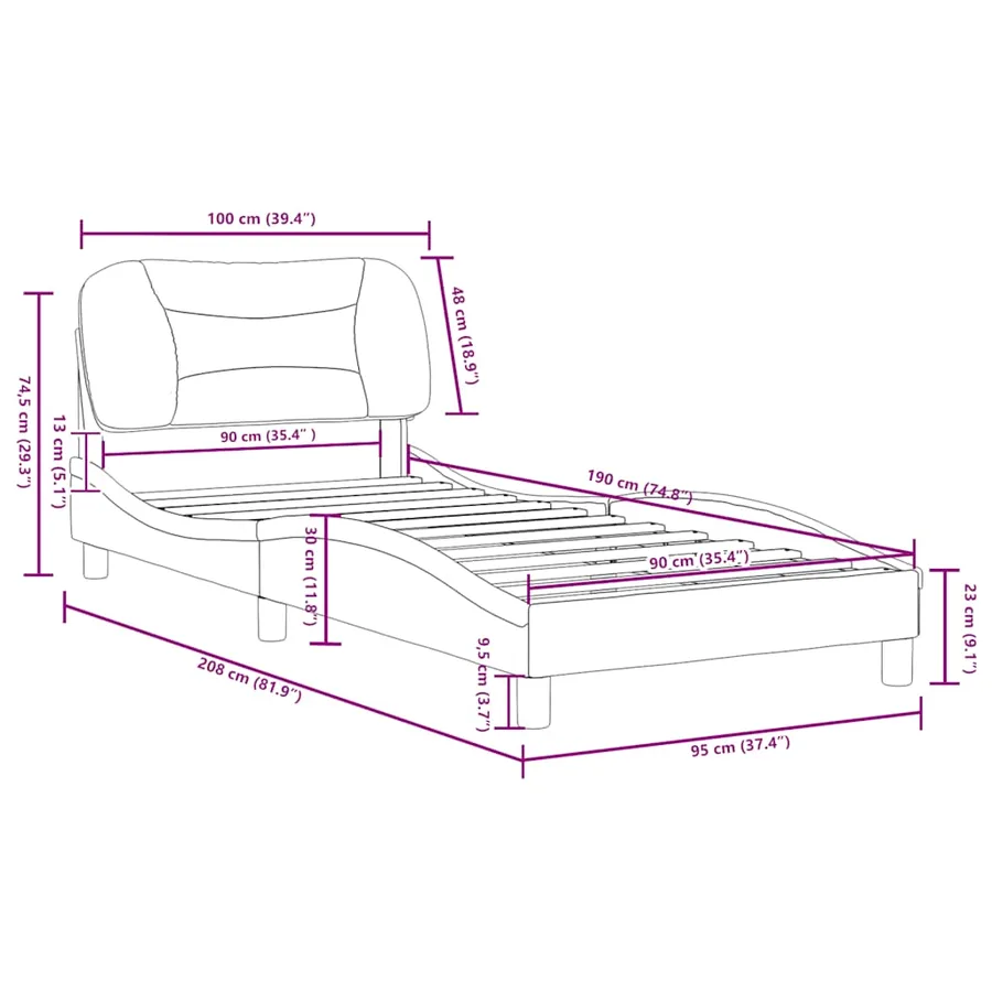 Cadre de lit sans matelas Hvar noir 90x190 cm tissu - 12
