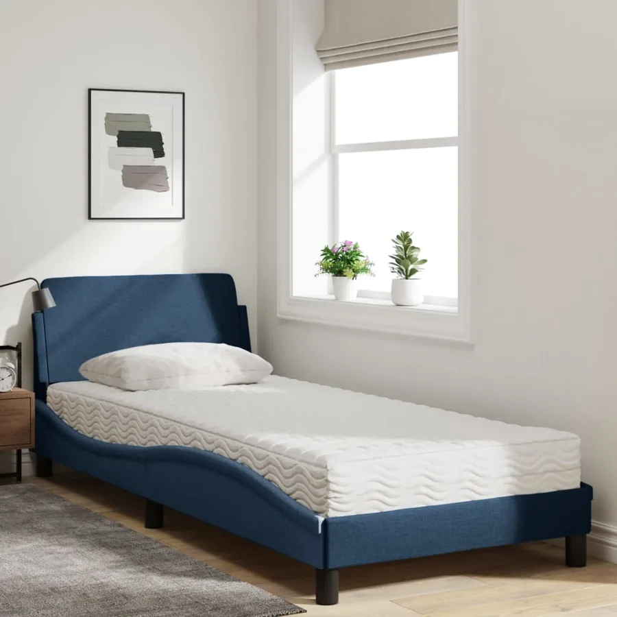 Lit avec matelas Dover bleu 90x190 cm tissu - 3