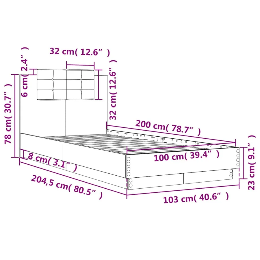 Cadre de lit avec LED sans matelas chêne marron 100x200 cm - 14