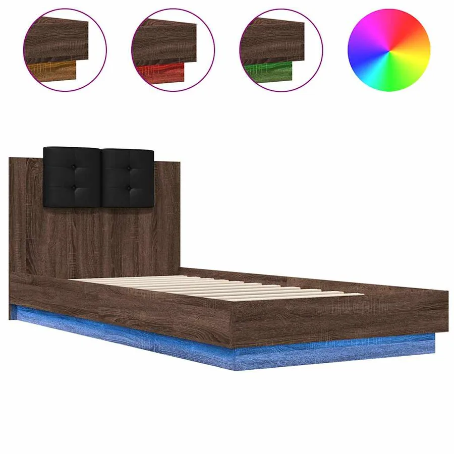 Cadre de lit avec LED sans matelas chêne marron 100x200 cm - 2