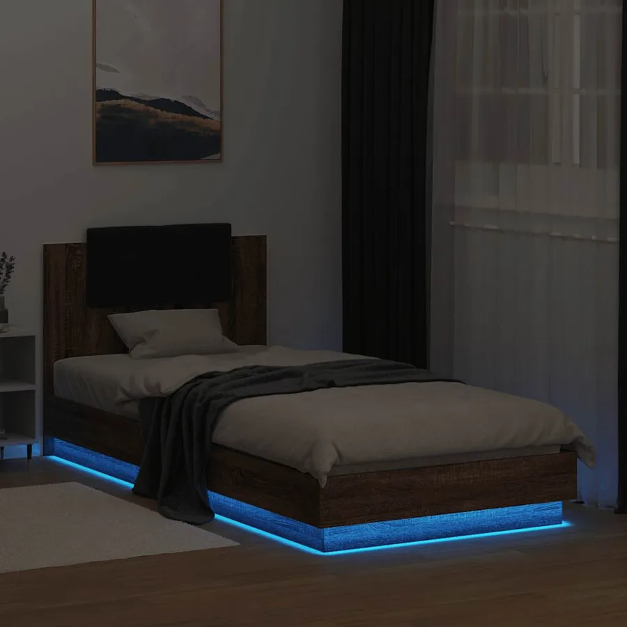 Cadre de lit avec LED sans matelas chêne marron 100x200 cm - 4