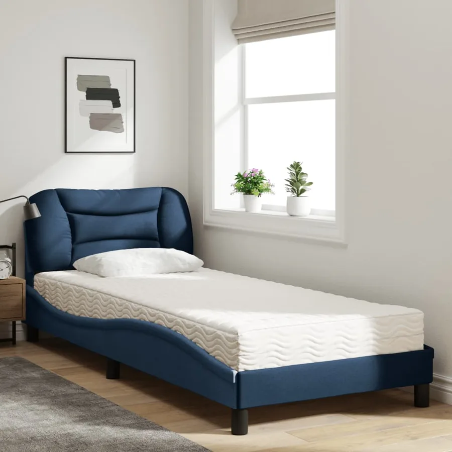 Lit avec matelas Hvar bleu 90x190 cm tissu - 3