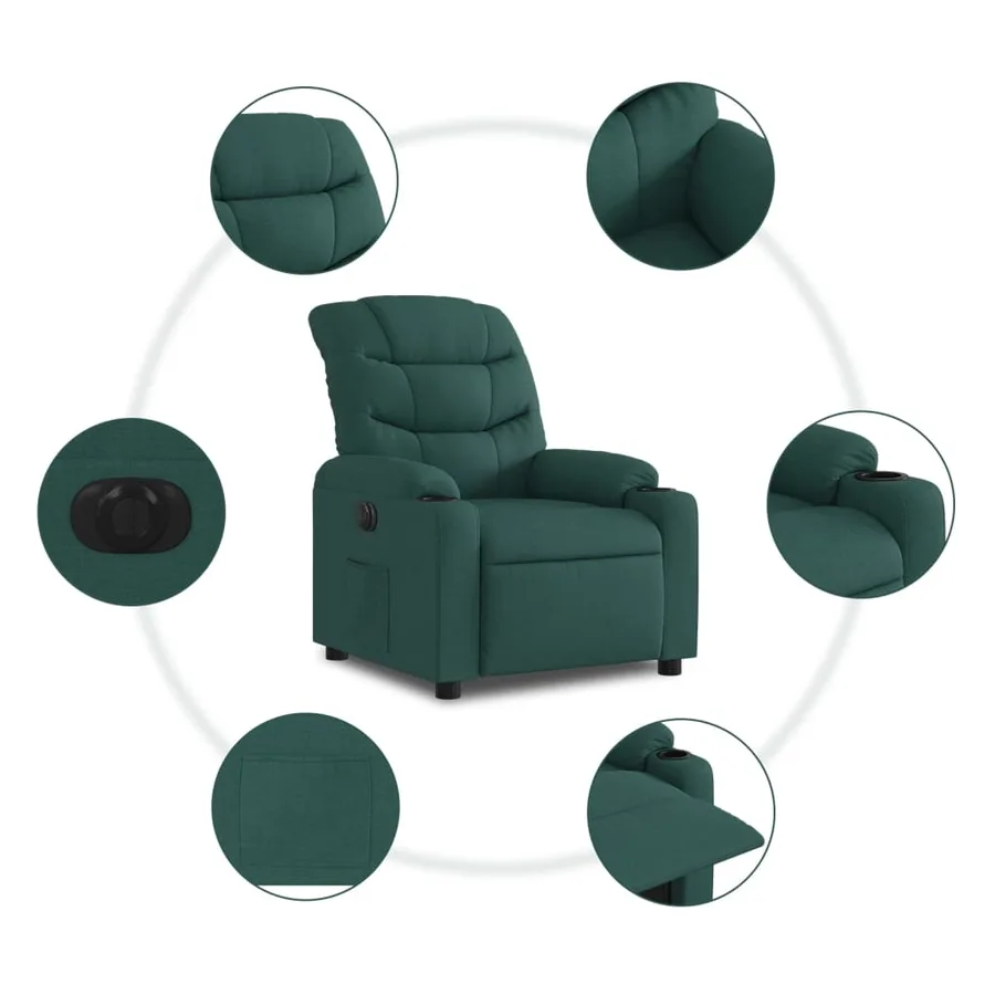 Fauteuil inclinable électrique Vert foncé Tissu - 8