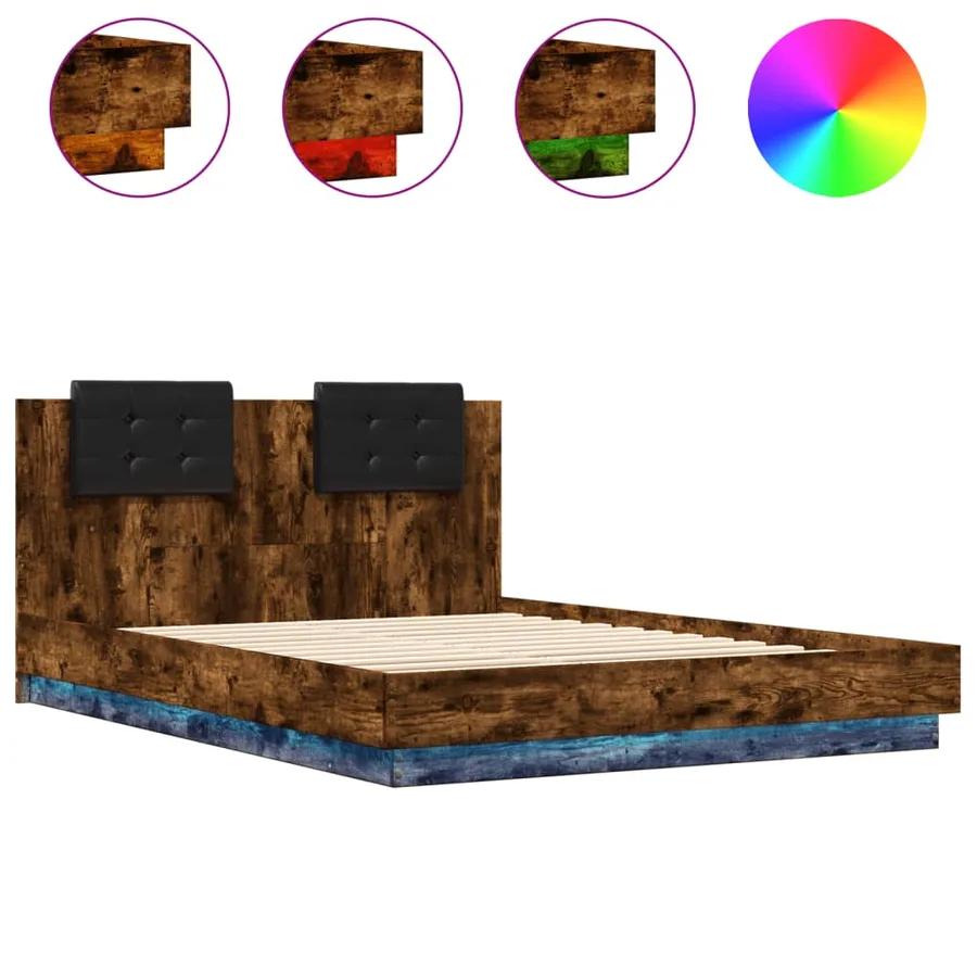 Cadre de lit avec LED sans matelas chêne fumé 150x200 cm - 2