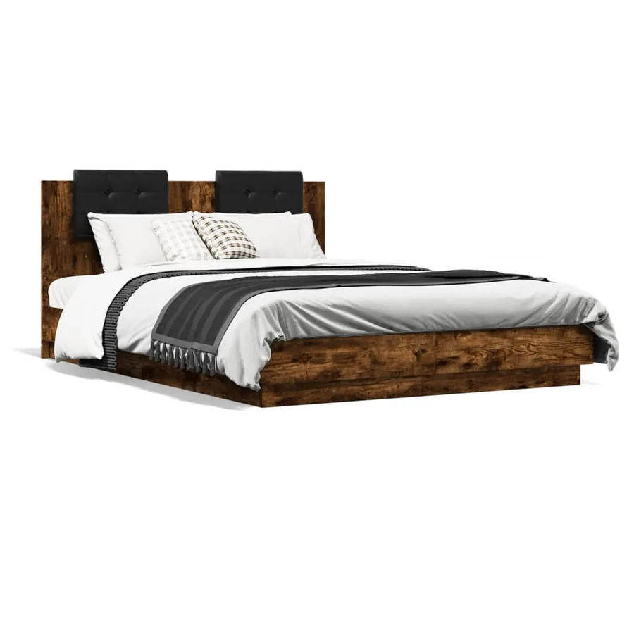 Cadre de lit avec LED sans matelas chêne fumé 150x200 cm - 5