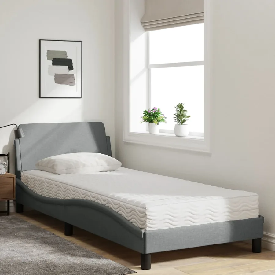 Lit avec matelas Dover gris clair 90x190 cm tissu - 3
