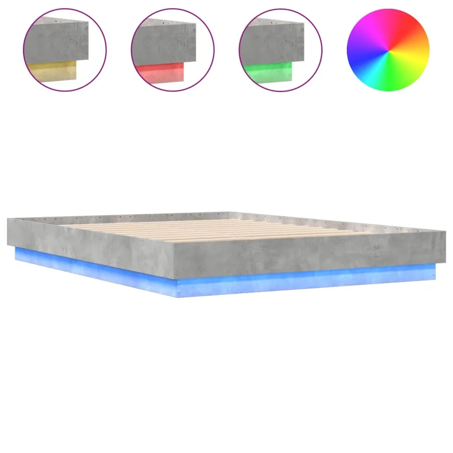 Cadre de lit avec LED sans matelas gris béton 160x200 cm - 2