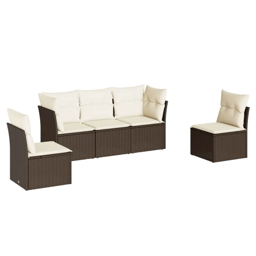 Salon de jardin avec coussins 5 pcs marron résine tressée - 2