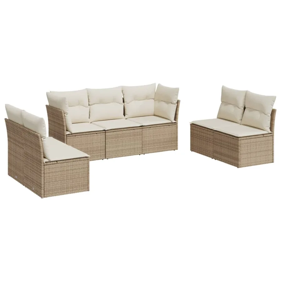 Salon de jardin avec coussins 7 pcs beige résine tressée - 2