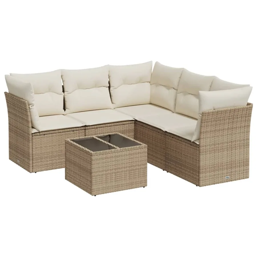 Salon de jardin avec coussins 6 pcs beige résine tressée - 2