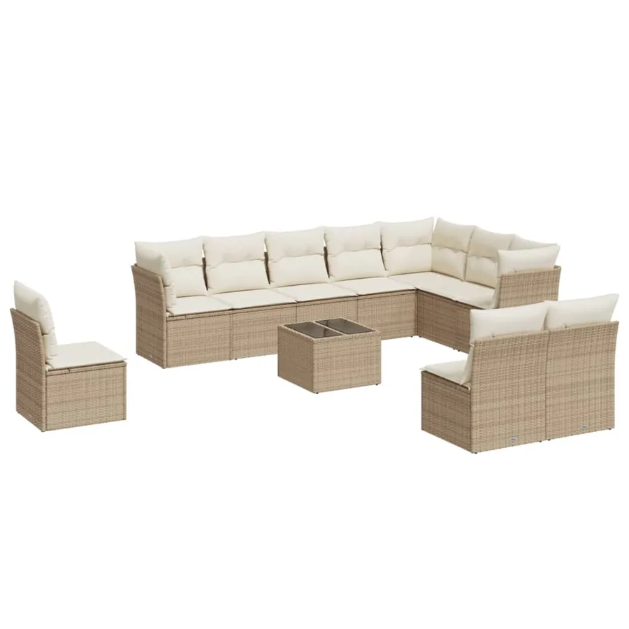 Salon de jardin 11 pcs avec coussins beige résine tressée - 2
