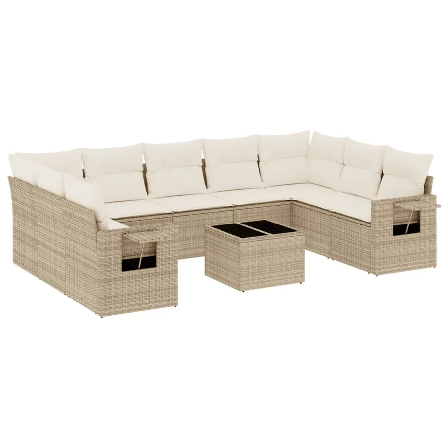 Salon de jardin avec coussins 10 pcs beige résine tressée - 2