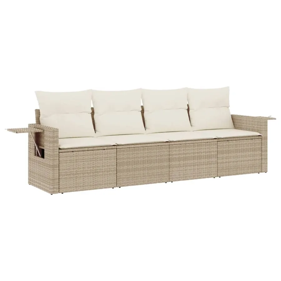 Salon de jardin avec coussins 4 pcs beige résine tressée - 2